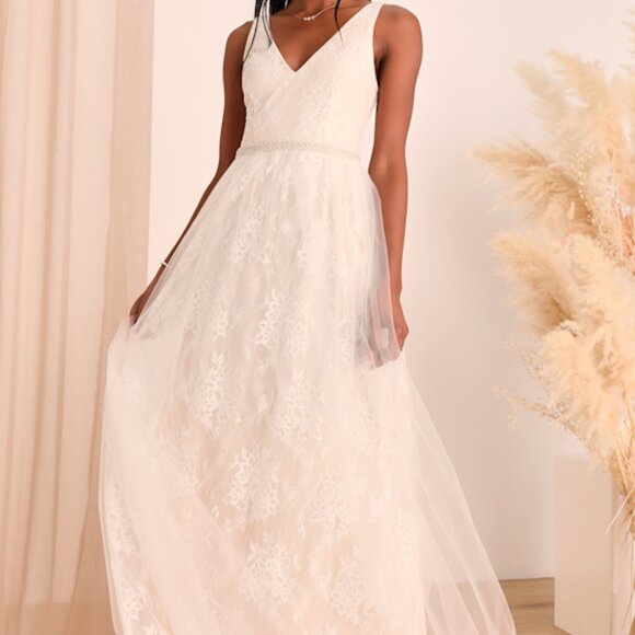 Lulus Dresses & Skirts - Lulus Sweet Love Ivory Lace Beaded Maxi Dress White - Size M